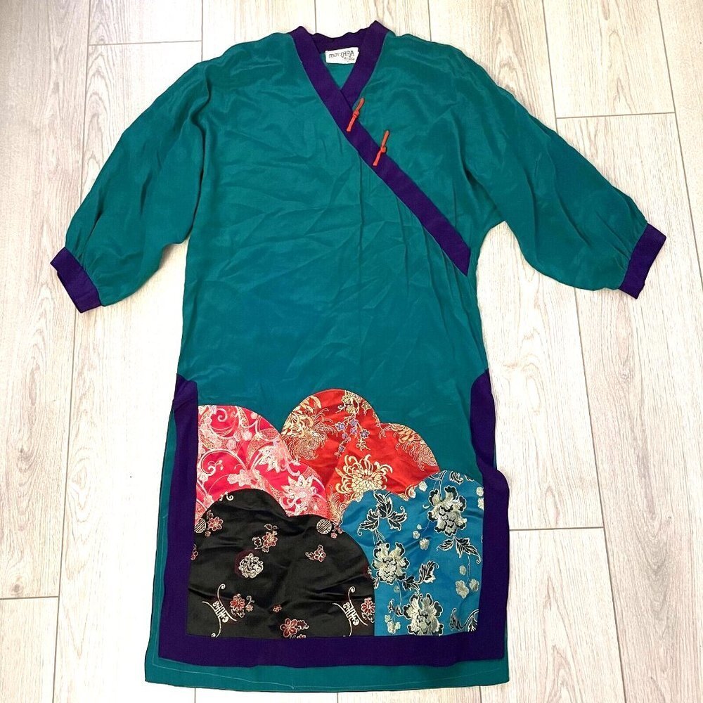 Mowana Mode Dress 3/4 Sleeves Floral Patches Women Medium Multicolor Knee Lengt